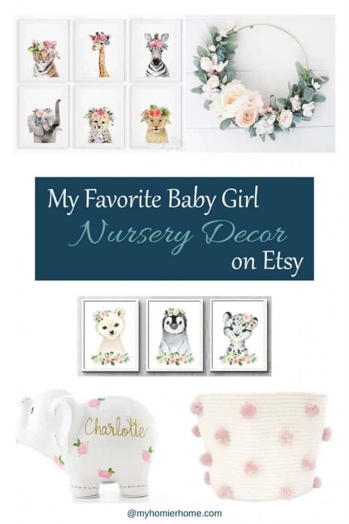 I've been scouring the internet for baby girl nursery decor items and I have rounded up 17 of my favorites for you today. Come check out all the cuteness! #etsyfinds #girlnurserydecor #etsygirlnurserydecor #girlnursery #nurserydecor