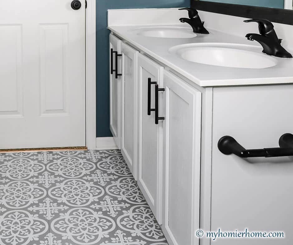 Blue, Gray, & White $100 Guest Bathroom Reveal