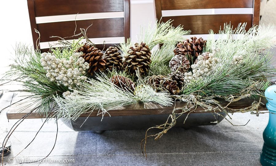 kitchen table centerpiece in my christmas home tour