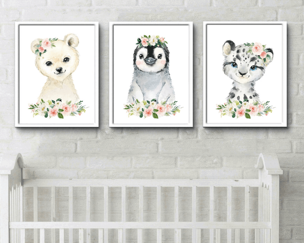 Girl Nursery Decor - Watercolor Animal Print