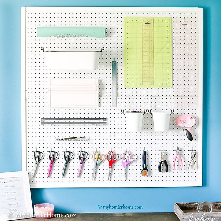 Looking for inspiration for your home office/craft room? My Home Office/Craft Room is complete! Come check out what I did in my final reveal, including a new light fixture, a statement ceiling, and all kinds of organization!