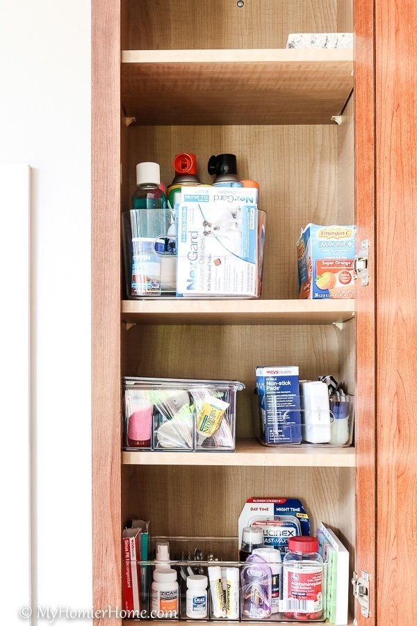 How to organize your kitchen cabinets using clear and simple strategies to tackle kitchen cabinet dysfunction without losing your mind - Medicine Cabinet after