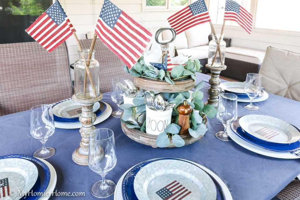 We love celebrating America, so if you are hosting a party or want some red, white, and blue vibes, check out my patriotic outdoor table decor!