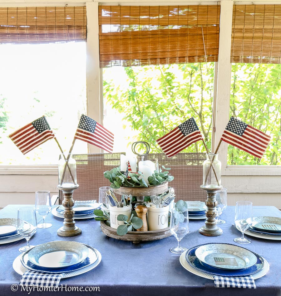 We love celebrating America, so if you are hosting a party or want some red, white, and blue vibes, check out my patriotic outdoor table decor!