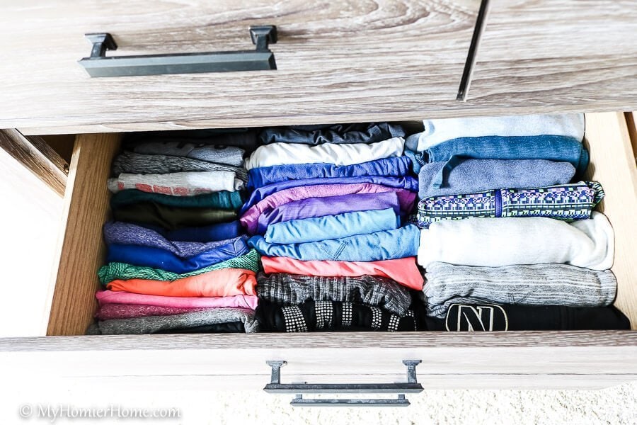 Use the KonMari folding method to put everything back in your dresser drawers, so you can easily see it all!