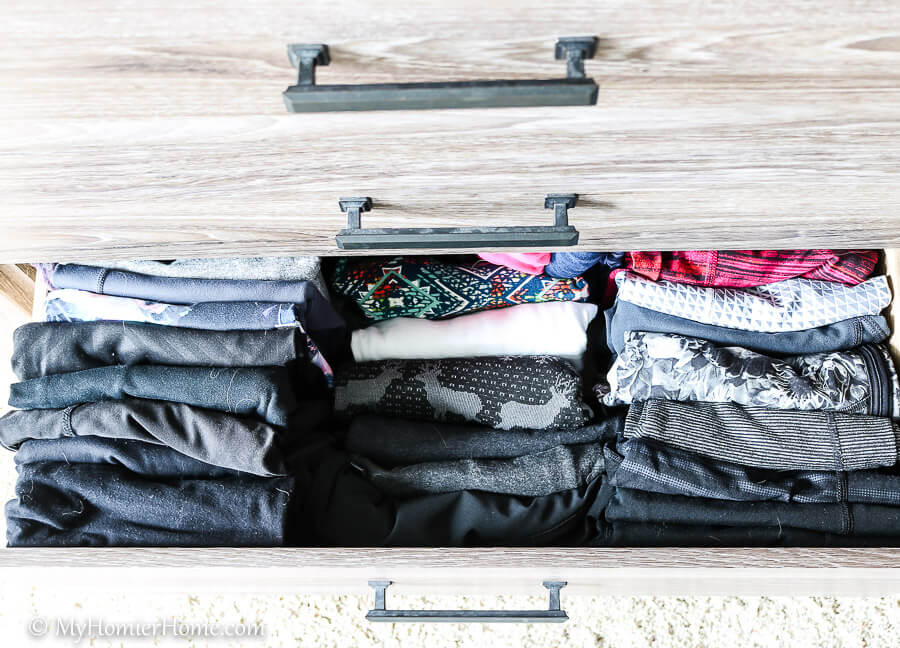 Use the KonMari folding method to put everything back in your dresser drawers, so you can easily see it all!