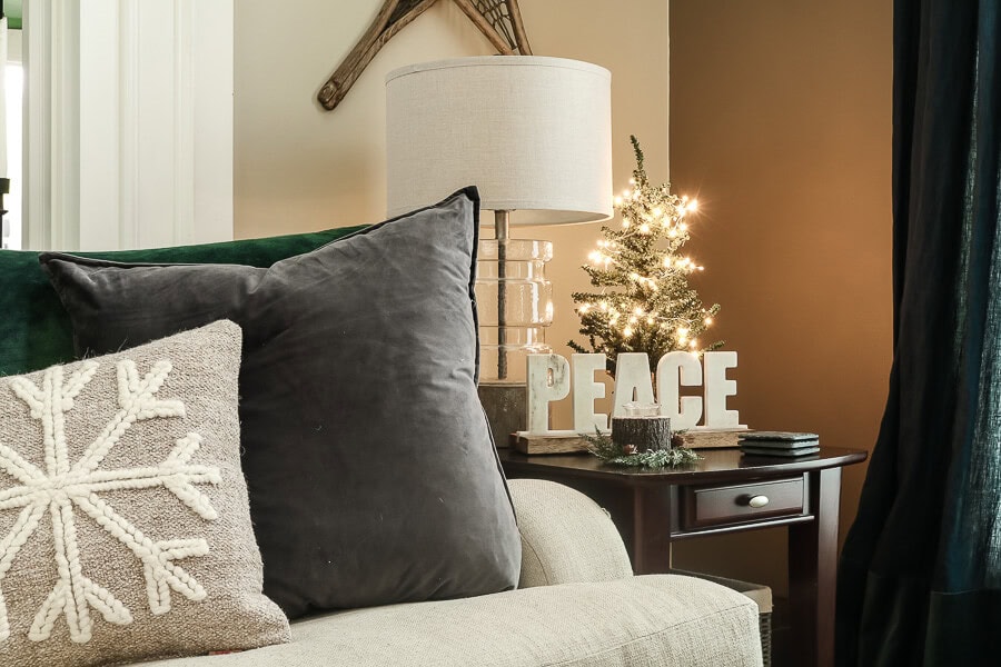 modern vintage christmas home tour end table close up