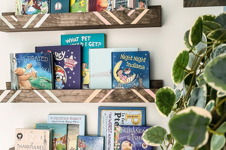 Nursery Bookshelves with books close up