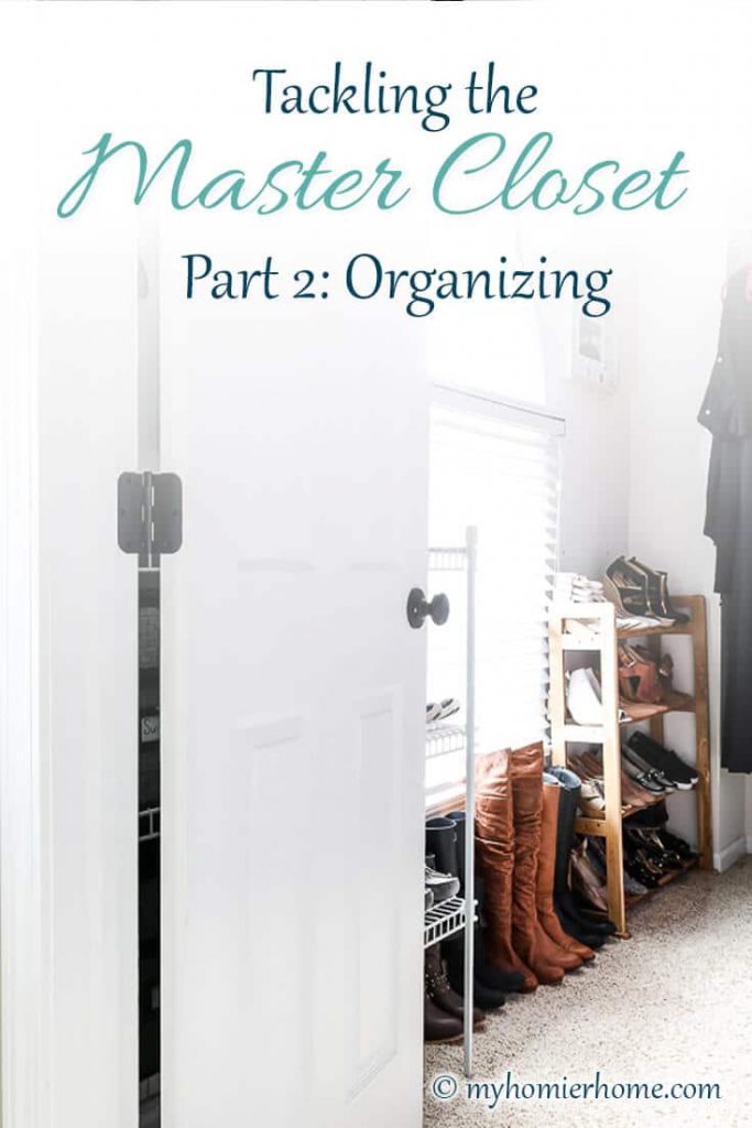 Part 2 of tackling the master closet is to organize that master closet. In part 1 we decluttered and purged, now it's time to put it back together! Check out the amazing transformation with my before and after shots, too! #masterclosetorganization #mastercloset #closetorganization #organizemastercloset #organized #organize #transformmastercloset