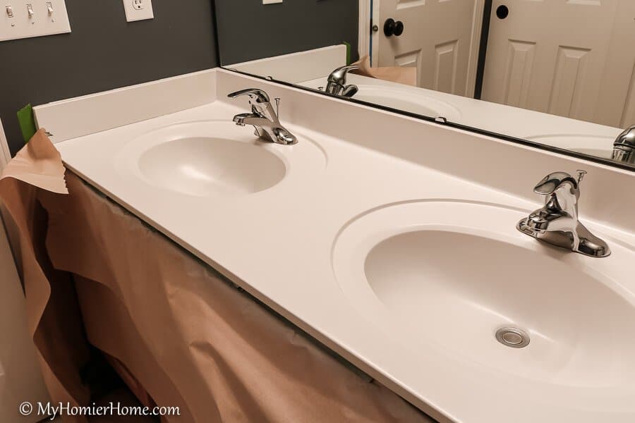 After shot of bathroom countertops after spray paint