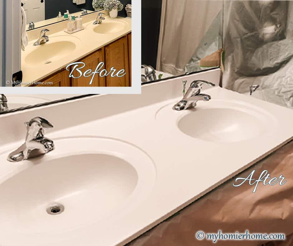 How To Easily Spray Paint Bathroom Countertops My Homier Home - Can You Paint Over A Bathroom Countertop