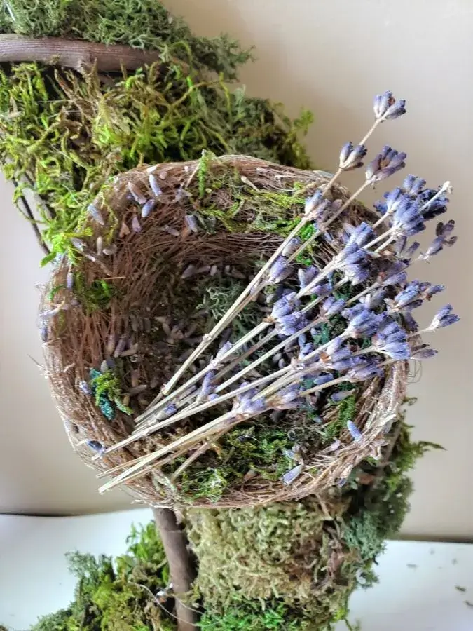 cloches and lavendar spring wreath feature